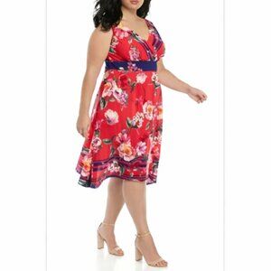 Chris McLaughlin Dress sz 12 Red Purple Floral V-Neck Sleeveless w/ Pocket NWT